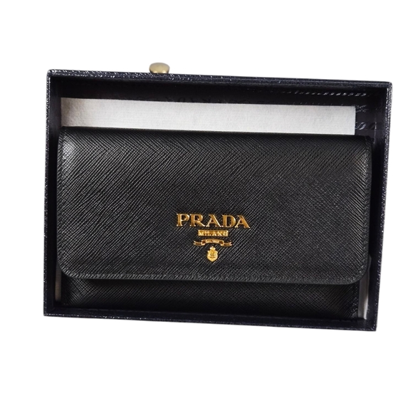 NIB Prada Saffiano Leather Wallet BlackNero &Card Case $795.  AuthenticationCard - Picture 1 of 14